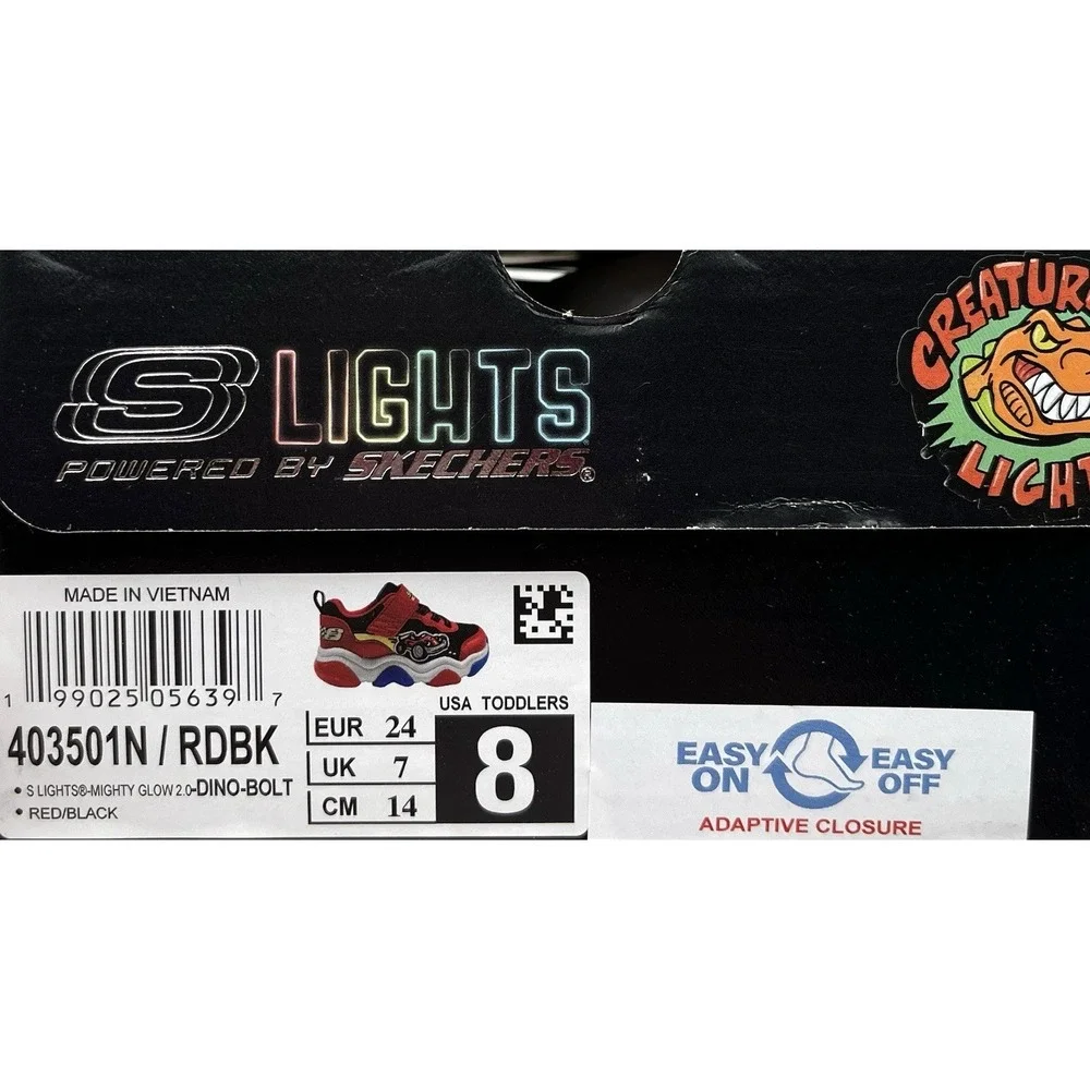 Skechers Toddler Boys Light-up‎ Athletic Shoes Size 8 Slip-on Sneakers Black Red